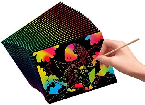 VHALE 30 Scratch Paper Art for Kids, Magic Scratch It Off Paper Craft, Rainbow Drawing Scratchboard Sketch Pad Notepad, Great Travel Toys, Party Favors, with Wooden Stylus