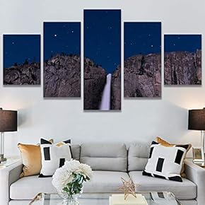 SIGNWIN 5 Panel Canvas Wall Art Mountain Waterfalls...