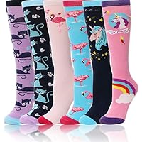 ANTSANG Girls Knee High Long Socks for Child 6 Pairs Fun Animal Pattern Tall Crazy Cute Girls Gift Boot Funny Kids Socks