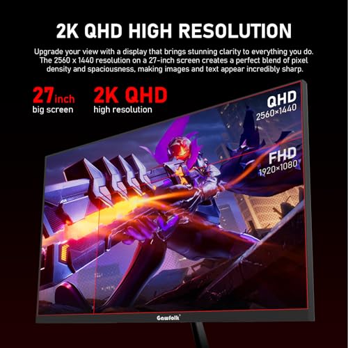 Image of Gawfolk 27 Inch Gaming Monitor IPS 260Hz, QHD 2560 * 1440p PC Monitors, Computer Screen for Home & Office, Support HDMI & DP, Wall Mount Compatible 75 * 75mm, Black