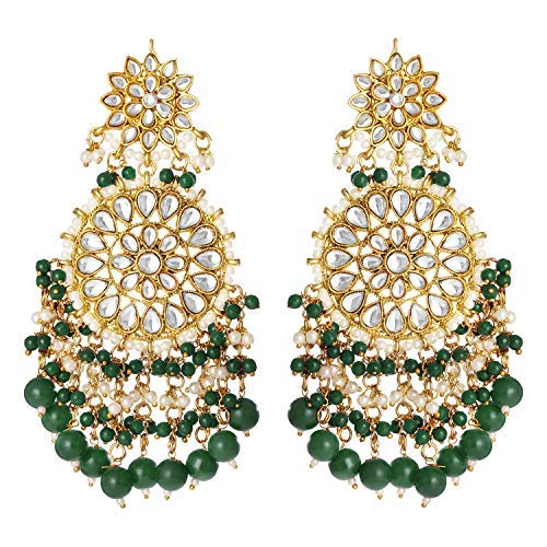 Aheli Elegant Wedding Fashion Party Wear Faux Kundan Studded Drop Dangle Earrings with Beaded Tassels Indian Ethnic Traditional Festive Jewelry Gift for Women Blue