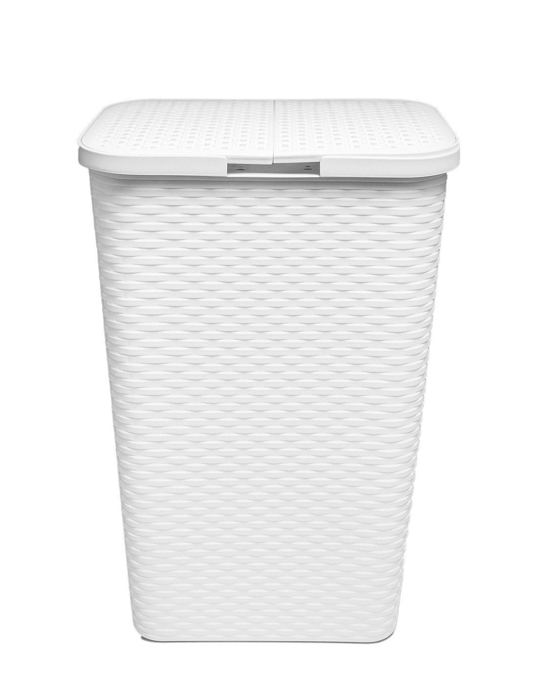 JARDIN202 - Cesto Ropa Sucia Pongotodo con Tapa y Asas | Cesta Colada Plástico Ratán | Cubo Ropa Sucia Ventilado | Baño Dormitorio | 38L/60L | 60 litros (Blanco)