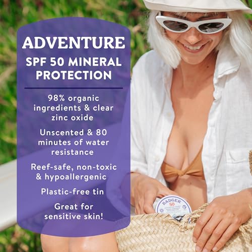 Image of Badger Reef Safe Mineral Sunscreen SPF 50, Zinc Oxide, 2.4 oz Tin