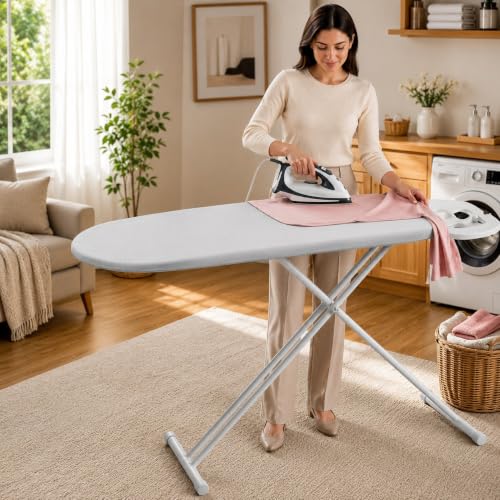 Image of Lifelong Foldable Ironing Board with Steel Frame, Heat-Resistant Cover | Heavy-Duty & Durable Iron Board with Stand | Adjustable Height, Anti-Skid Legs, Portable & Space-Saving Design (Silver & White)