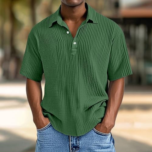 T Shirts for Men Stripe Lapel Button Short Sleeve Casual Shirts Loose Fit Comfy Summer Outdoor Streetwears Plus Size2