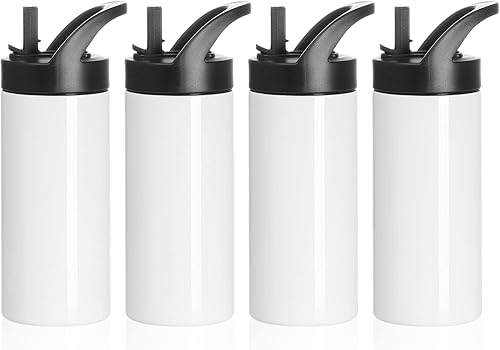 PYD Life Sublimation Sports - Botella de agua para niños, botellas blancas de acero inoxidable de 16 onzas, vaso al vacío con tapa para sorber y