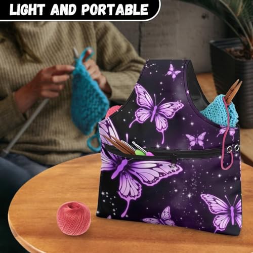 Image of ZUXONGSY Butterfly Yarn Bags for Crocheting Organizer Knitting Bag Yarn Storage Shelves Yarn Project Bag Travel Crochet Tote Bag,Large