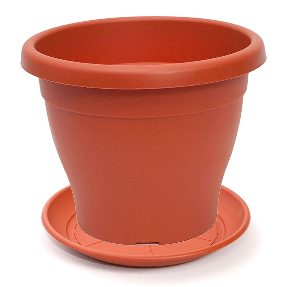 ABD Maceta mediterránea plástico con Orificios Interiores. para jardín Exterior, terraza, balcón e Interior del hogar (50cm + Plato, Terracota)