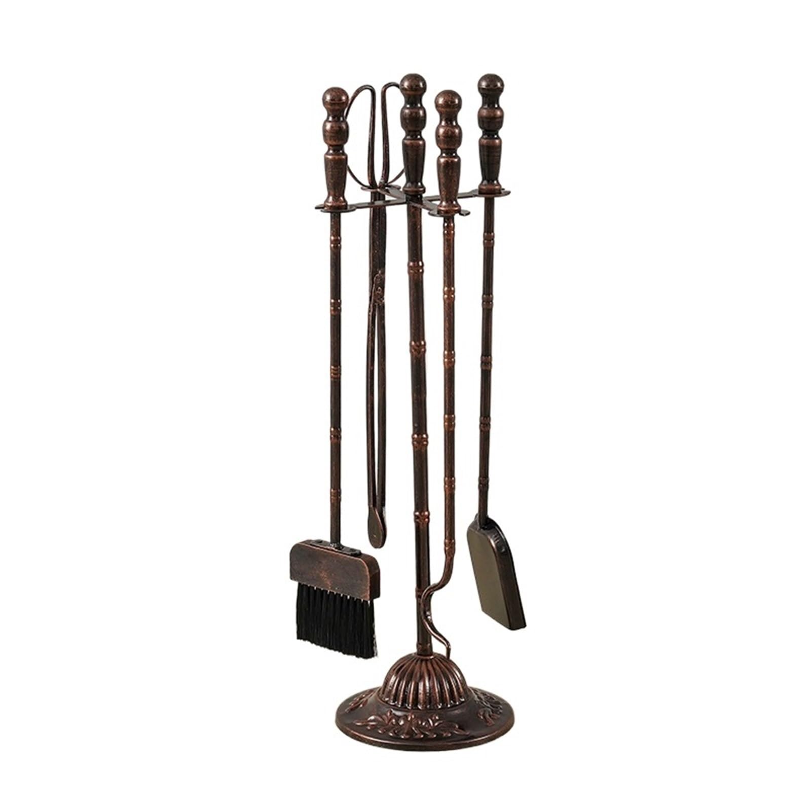 Juego de Limpieza de Chimenea, Herramientas para Chimenea, Palas, Ganchos para Fuego, Cepillo, Utensilios de Hierro para Barbacoa, Juego de 4 Piezas, Herramientas para Chimenea, Bronce