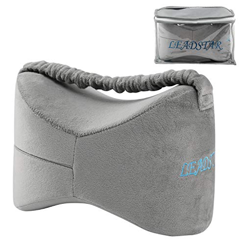 Almohada para Rodillas, LEADSTAR Cojín para las Piernas con Efecto Memoria y Cinta Elástica de Sujeción, Funda Extraíble Almohada de Rodillas Multi Posiciones Ergonómica, Dolor de Espalda, Embarazo