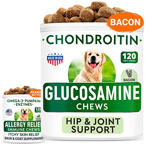 Glucosamine + Allergy Relief Dog Treats Bundle - Joint Pain Relief + Itchy Skin Relief - Chondroitin, Msm + Omega 3 + Pumpkin, Enzymes - Hip & Joint Care + Seasonal Allergies - 240 Chews - Made In Usa #TOP20