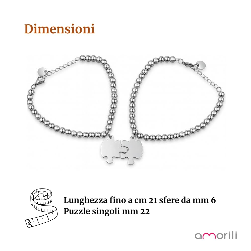 Bracciale Puzzle Coppie in Acciaio Inox | Braccialetti Amicizia BFF o Amore per Fidanzati e Amiche | Gioiello Simbolico Regolabile | Idea Regalo per Coppia o Migliori Amiche bcc2141