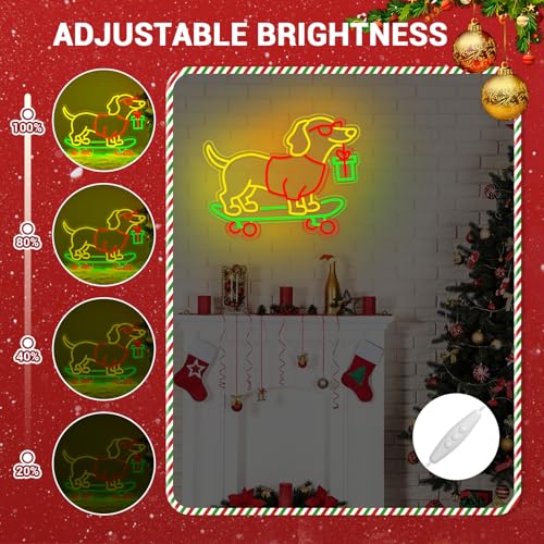 Image of Christmas Led Sign, Gift for Dachshund Women, Dimmable Dog Lover Gift for Christmas Decorations USB Powered 16.6x13.4in