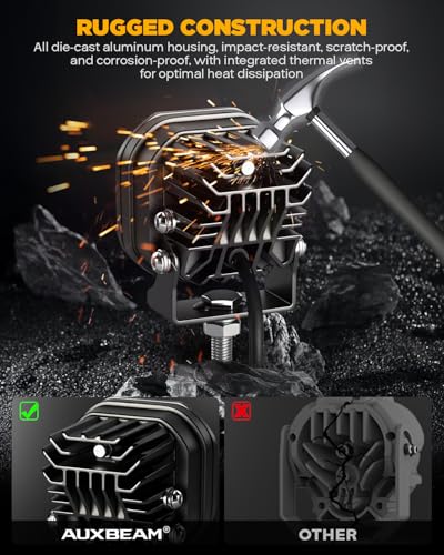 Image of Auxbeam XP-Ultra Series 3-Inch 80W Cube LED Pods with Amber White Covers | Spot flood combo beam, 9600LM decent off-road lights, Auxiliary driving fog lamp, Jeep Ford ATV truck ditch lights