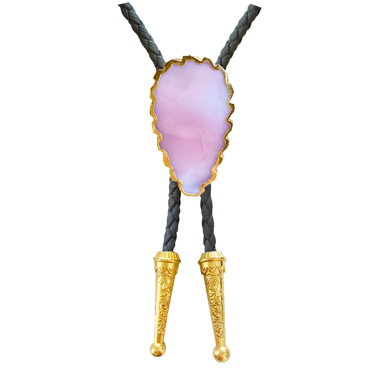 Daisy Del Sol Gemstone Bolo Tie Braided Vegan Faux Leather Natural Stone Gold Handmade Necklace Adjustable Boho Western Jewelry