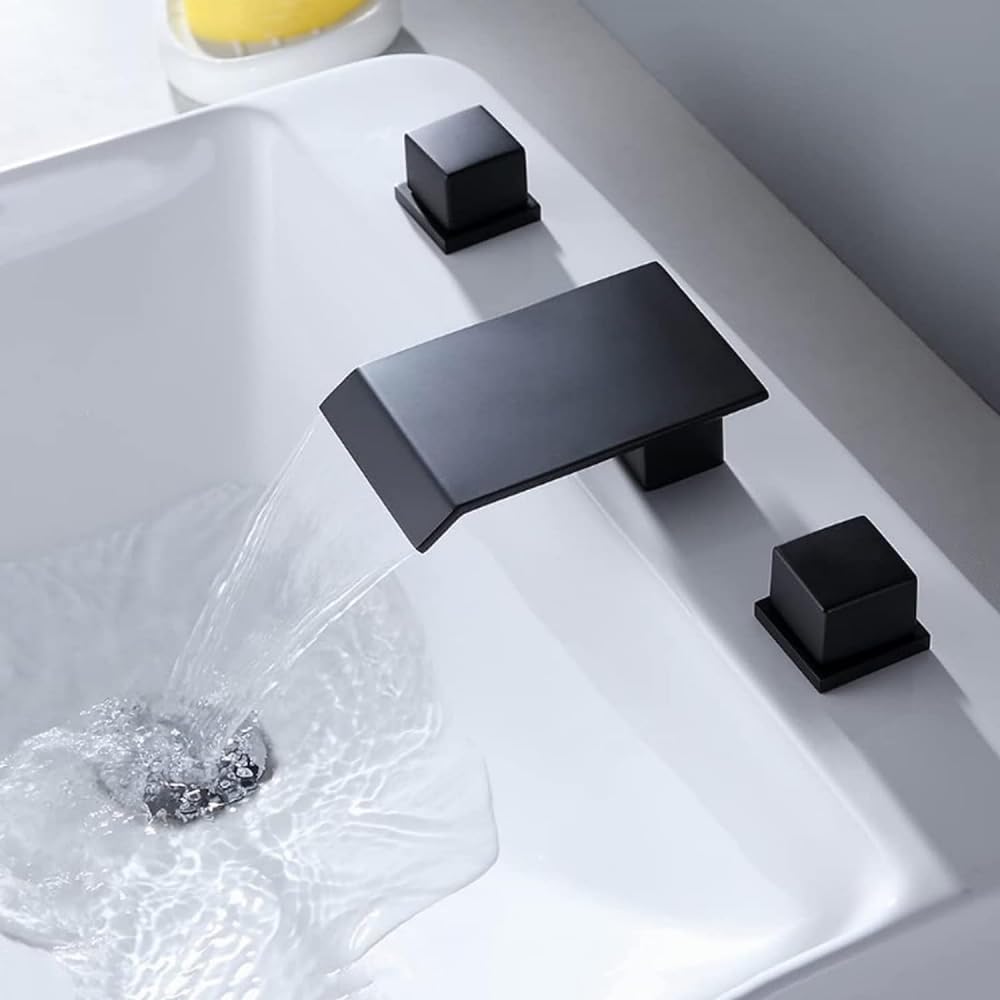 Zqfhsx Nero Waterfall Bathroom Faucet Wide Spout Two-Handle Vanity 3-Hole Face Basin For Sink(Drawing)