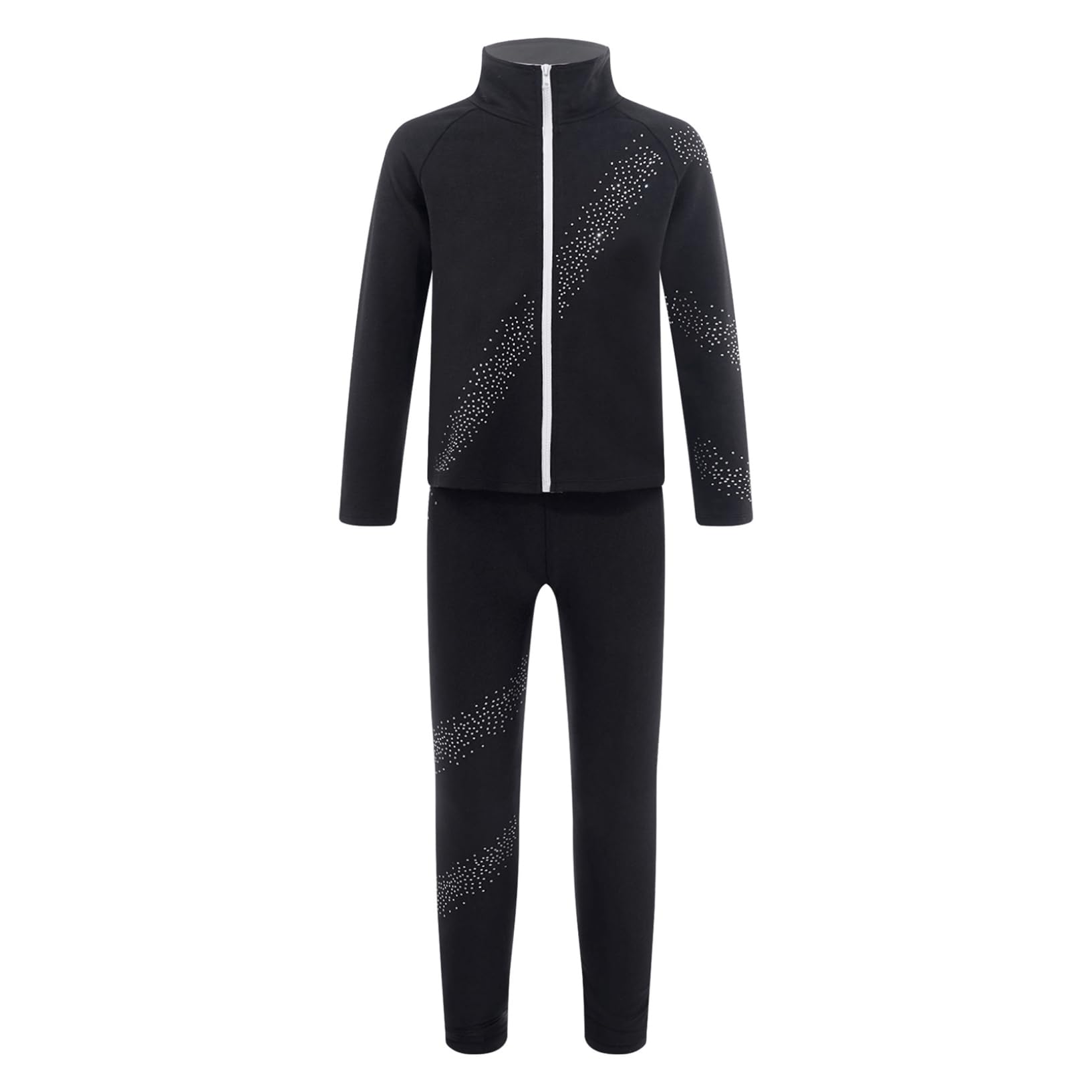 Oyolan Enfant Fille Veste Patinage Artistique et Pantalon Strass Brillant Tenue Gymnastique Danse Entraînement 5-16 Ans