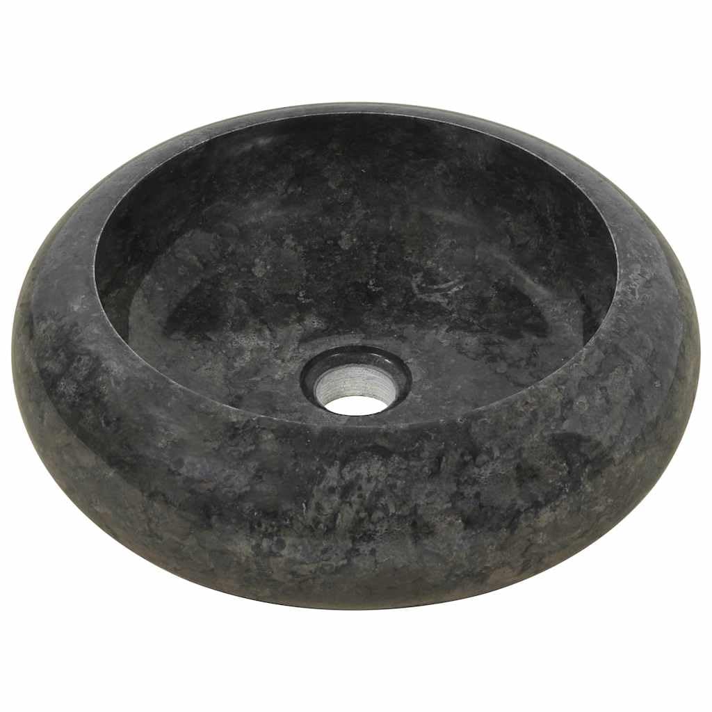 Lavabo de mármol negro de 40 x 12 cm, lavabo redondo de piedra natural para baño o baño, fregadero de diseño hecho a mano, robusto y fácil de limpiar
