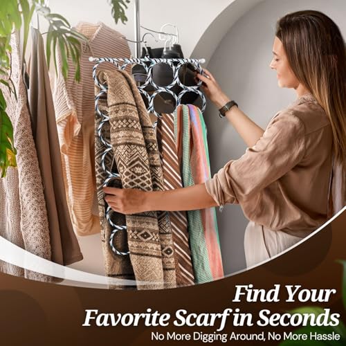 Flexzion Schal Organizer für den Schrank - 28er Schalaufhänger Hijab Organizer, Platzsparend für Socken, Schals, Krawatten, Handtücher, Gürtel, Multifunktionaler Hängeorganizer, 1 Stück