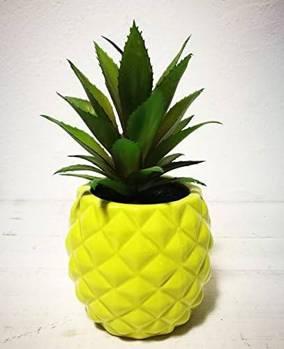 Artificial Succulent Plant 7.8" Porcelain Pot Pineapple Shape Home & Garden Decoration (Rose Gold)