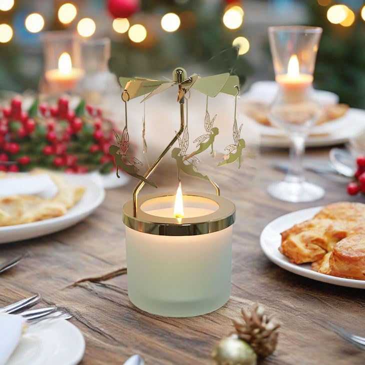 kingnero Lavender Scented Candle Carousel Rotary Candle Holder Spinning Tea Light Holder Birthday Gifts for Women, Mom, Wife, Girlfriend, Sister, Female Friends, (Golden Fairy) image 4