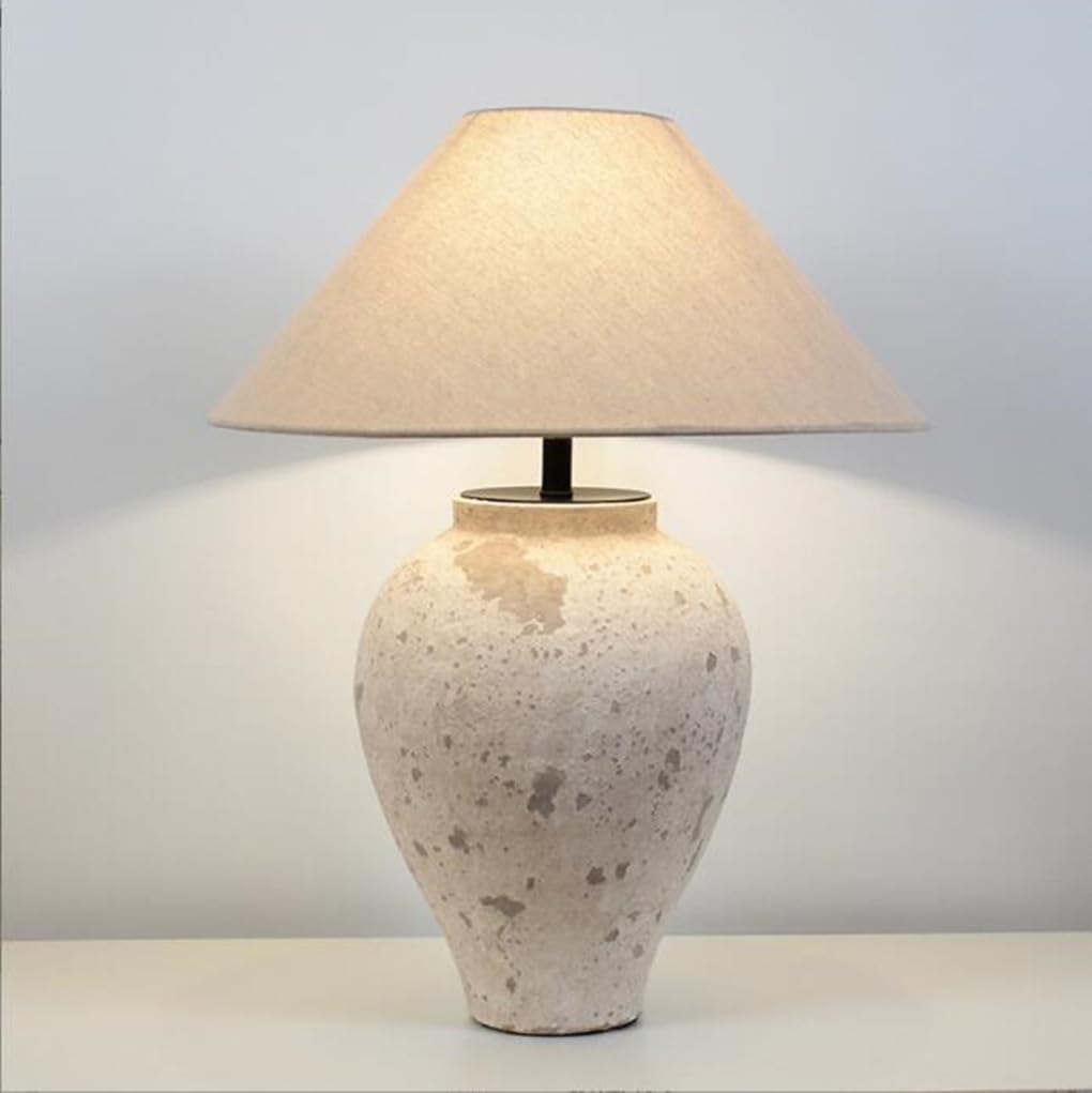 SXYSXYSXY Vintage Japanischer Stil Tischleuchte Keramik Nachttischlampe Tischlampe Minimalismus Schlafzimmer Wohnzimmer Mit Stoffschirm E27*1 für Hotel Café Dekorative 50 * 54cm Beleuchtung
