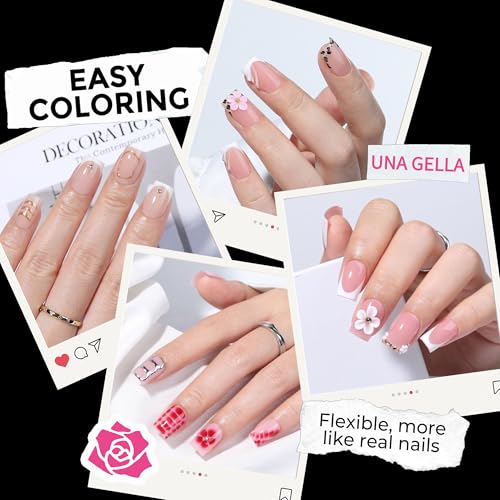 Image of UNA GELLA Sharp Square Nail Tips Short 216pcs Gel Nail Tips Square Straight Pre-Etched Half Matte Full Cover Press on Clear Acrylic Nails for DIY Manicure Nail Extensions Home Salon 12 Sizes
