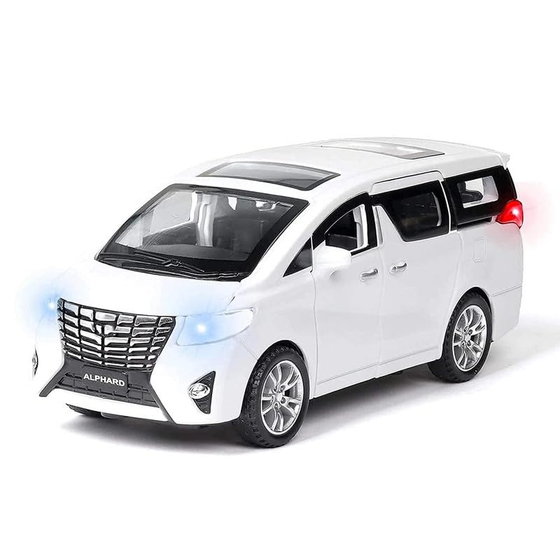 Image of New 1:32 Alphard Diecast Alloy Metal Pull Back Car with Openable Doors Music Sound and Light Vehicle Toy Car for Kids Boys (White)