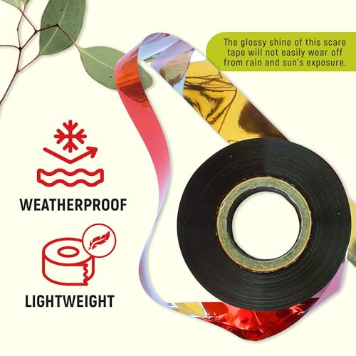 Image of Bird Suraksha Tape | Holographic Reflective Ribbon for Pigeon & Crow Repellent | 15mm x 100m Bird Scare Deterrent Tape | Weatherproof, Eco-Friendly (Pack of 2)