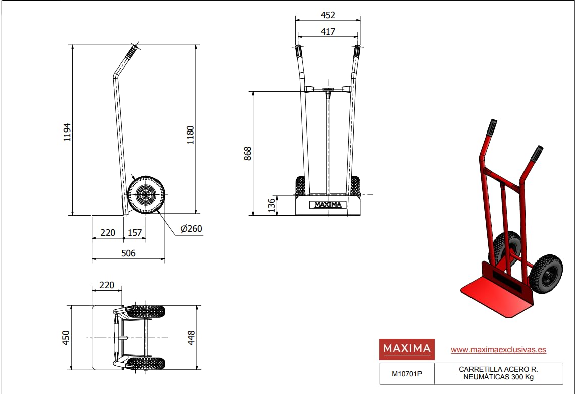 Carretilla DE Acero Ruedas NEUMÁTICAS M10701