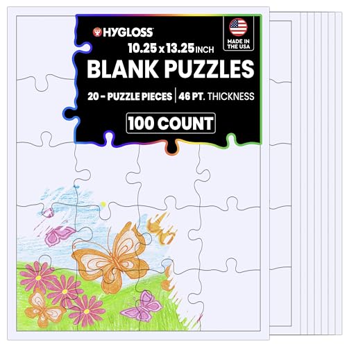 Hygloss 100 Blank Jigsaw Puzzles – 10.25 x 13.25 Inch, 20 Pieces Each – DYI party invites, Perfect for Decorating, Kids' Activities, Arts & Crafts or Party Favors - Puzzle Pieces to Draw On for Crafts