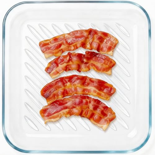 HoPliGhe Microwave Bacon Cooker Pan, Square Glass...
