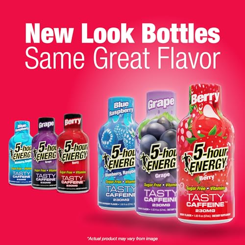 Image of 5-hour ENERGY VARIETY PACK Berry, Grape & Blue Raspberry Flavors, 30 Count, 1.93 Fl Oz Energy Shot, Extra Strength, Amino Acids, B Vitamins, Sugar Free and Zero Calories