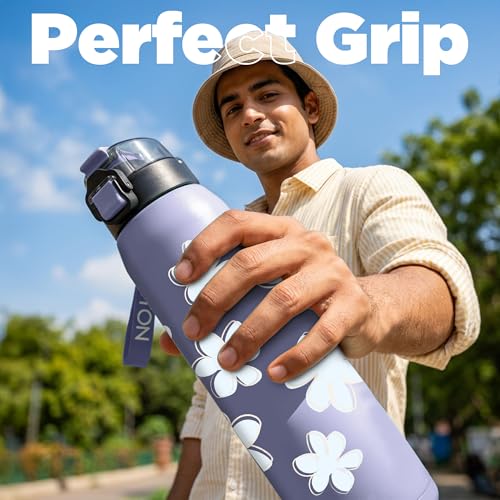 Image of Milton Steel Edge 900 Thermoware Water Bottle 600 ml with One Touch Safety Lock & Twin Lid Sip or Gulp,Long Hours Hot & Cold,Leak Proof,ISI Certified,Vacuum Insulated,for Office,Gym,School, Lavender