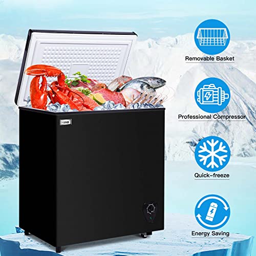 Deep Freezer 5 Cubic Feet Chest Freezer With Storage Basket And Top Open Door Small Freezer 7 Temperature Control For Home Garage Apartment Kitchen Office Black #TOP1