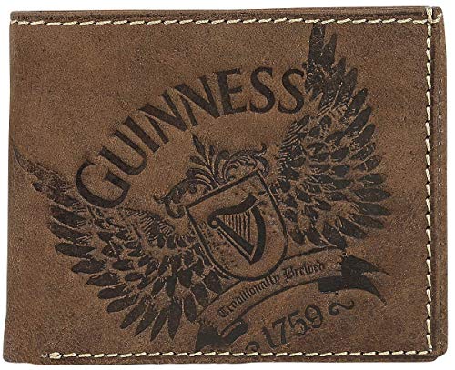 Guinness Brown Leather Wallet With Wings Print,Brown,One Size2
