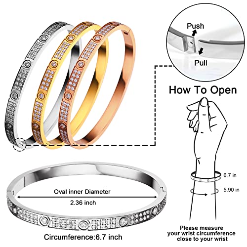 Love Friendship Bracelets Bangle Gold Silver With Cubic Zirconia Stainless Steel Jewelry Oval Bracelet Birthday For Her Women Teen Girls With Gifts Box #TOP1