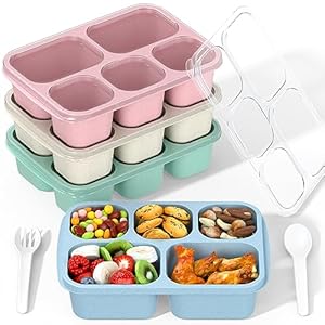 Bento Box Adult Lunch Box – 4 Pack, 5 – Compartment Meal Prep Container for Kids, Reusable Food Storage Snack Containers – Stackable for School, Work, and Travel (Wheat(Green/Blue/Pink/Beige))