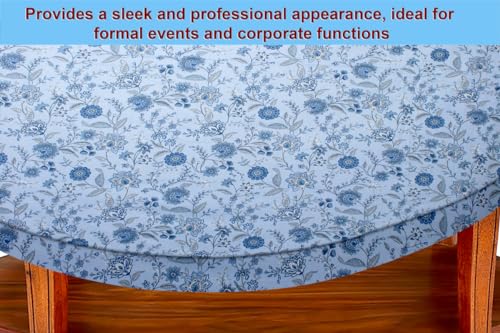 Image of The Furnishing Tree Elastic Cotton Oval Center Table Cover 18x60 in Inches Floral Navy Blue