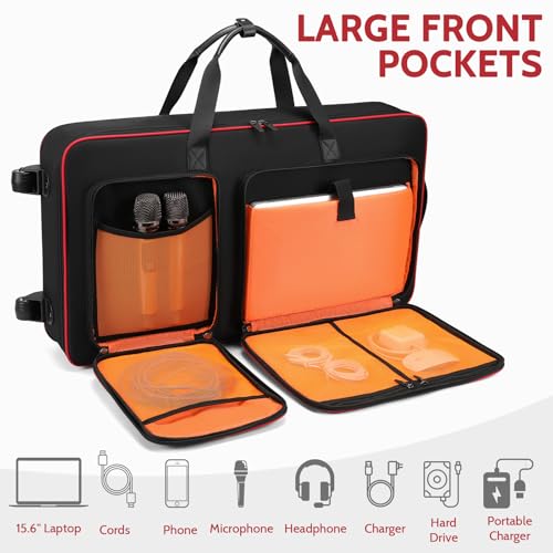 Image of BOSSTIN DJ Controller Case with Wheels Compatible with DDJ FLX10 /1000 /FLX6 /REV7 /REV5, Rolling DJ Case for Equipment, Padded Large DJ Backpack with Multi-Pocket for Laptop Accessories (Black Red)