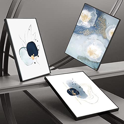 3 Framed Abstract Canvas Wall Art, Artwork In Blue, White And Grey, Simple And Elegant For Living Room Bedroom Office Decor 16" X 24" X 3 Pieces #TOP3