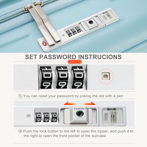 Front Opening 20-Inch Carry-On Luggage with Expandable Travel Bag Set, ABS Hard Shell Two-piece suitcase set with USB Port, Cup Holder, light blue3