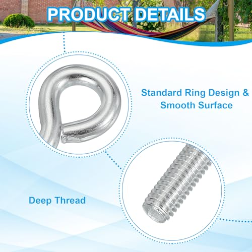 Image of PATIKIL M6x20mm Eye Bolts, 10 Pcs Carbon Steel Threaded Eyebolt Eye Hooks Screws with Nut for Hanging or Securing Cables Silver