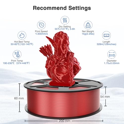 Image of Silk Red PLA Filament 1.75mm 1kg(2.2lbs), Amoybaby High Speed 3D Printer Filament PLA for Fast Printing, Low Warp & Clog-Free, Accuracy + /- 0.03mm, Compatible with Bambu, Elegoo & FDM Printers
