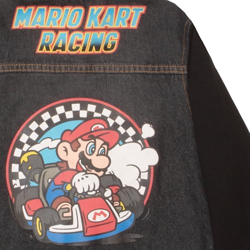 Nintendo Super Mario Bros Boys' Casual Fashion Hoodie, Mario Kart Racing Video Game Character-Inspired Hooded Denim Jacket For Kids (Size 4, Black)4