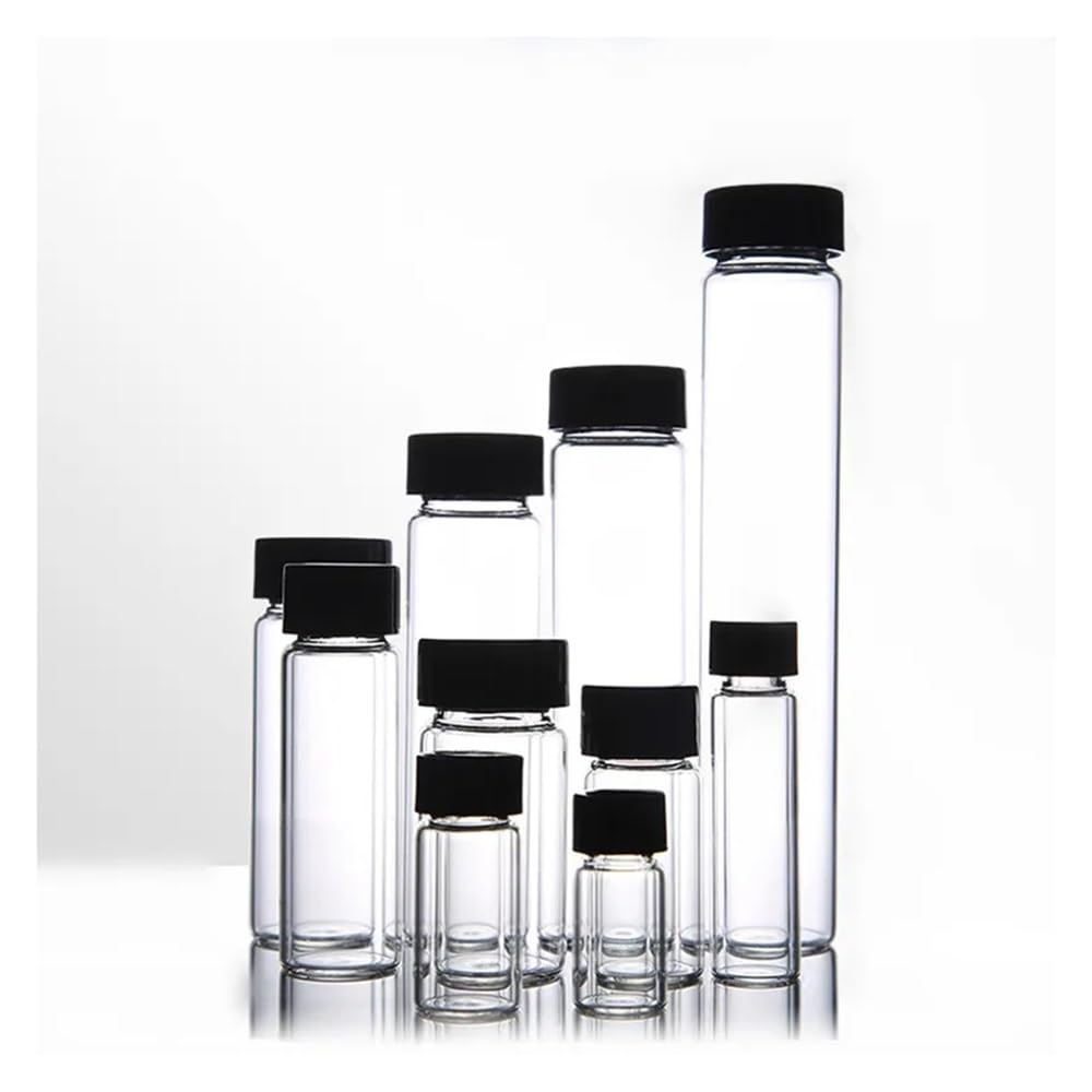 Cristalería de Laboratorio Paquete de 20 botellas de muestra de vidrio transparente de 3 ml a 60 ml con tapón de rosca de plástico negro, ideales for uso en laboratorio.(30ml)