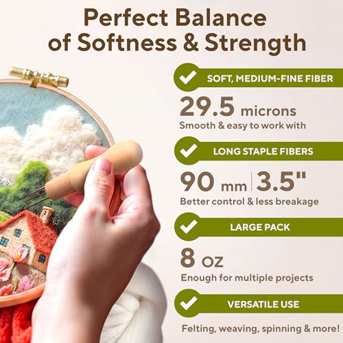Wool Roving Top – 8 OZ Natural Corriedale, Bulk Pack, Best Core Wool for Needle Felting Wool, Wool Felting, Dryer Balls, Yarn Roving - Ethically Sourced, Processed in USA - White Ecru, 29.5 Micron by Desert Breeze Distributing - Image 3