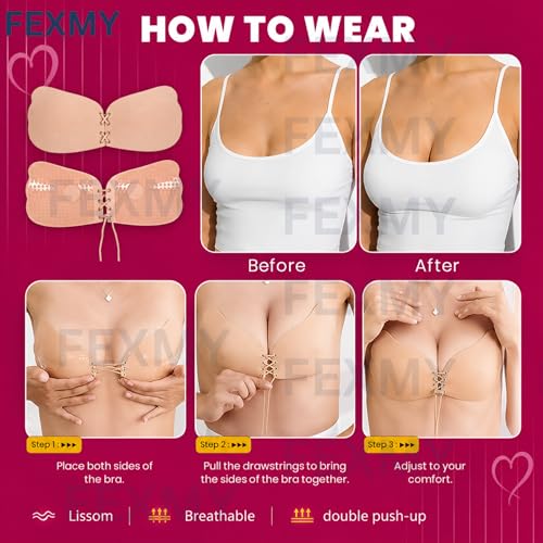 Image of Women's & Girl's Strapless Push Up Wire Free Stick On Invisible Bra, Sticky Liftup Silicone, Stick on Bra for Backless Dress Free Size B Cup