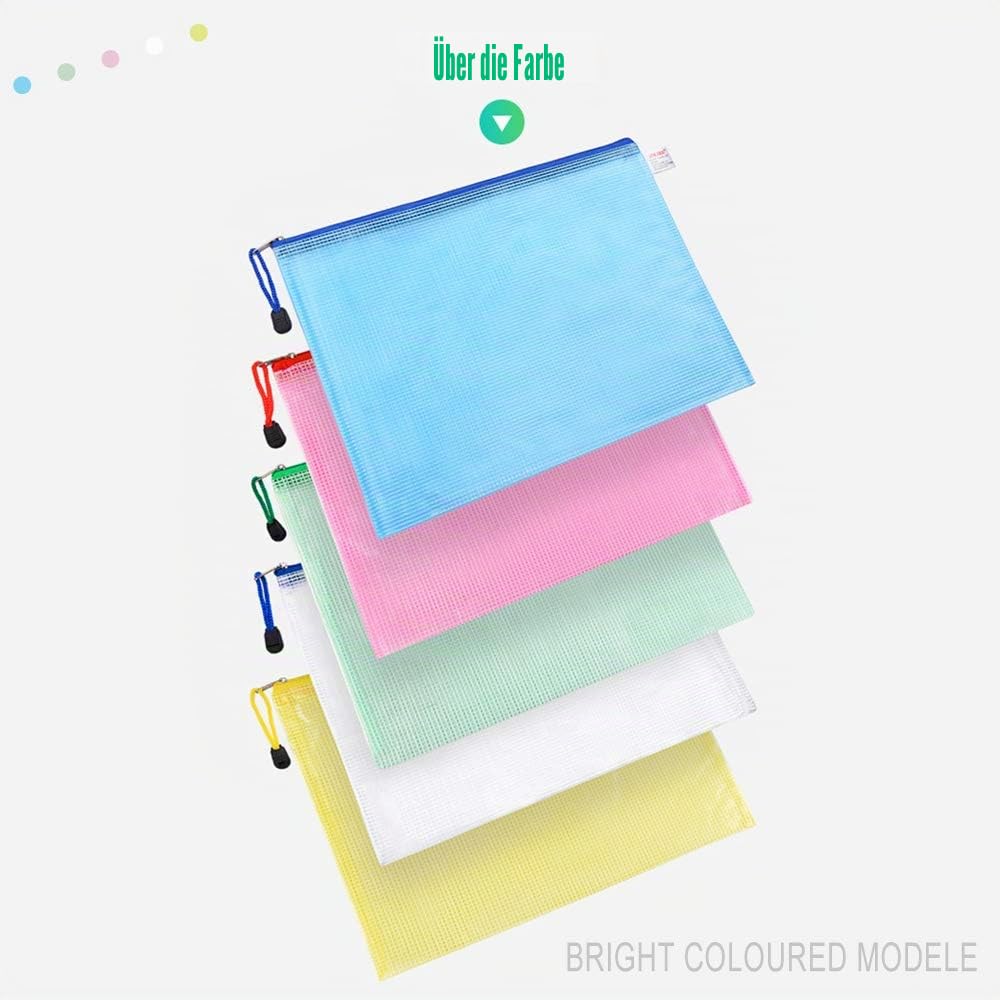 MerryNine Reißverschlusstasche Dokumententasche (5 Farben30 Pack) Briefgröße wasserdichte Dokumententasche für Schule Bürobedarf Kreuzstich Organizing Storage (A3-10Pack A4-10Pack A5-10Pack)