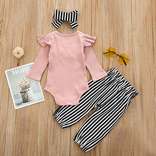 Citgeett 3Pcs/Set Newborn Baby Girls Fall Clothes Floral Romper Bodysuit Ruffle Halen Pants Headband Home Outfits thumb #2
